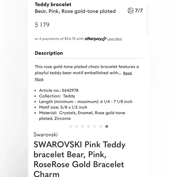 SWAROVSKI Pink Teddy bracelet Bear, Pink, RoseRose Gold Bracelet
Charm - Picture 5 of 5